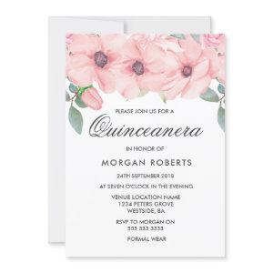 Blush Floral Watercolor Quinceanera Party Invite
