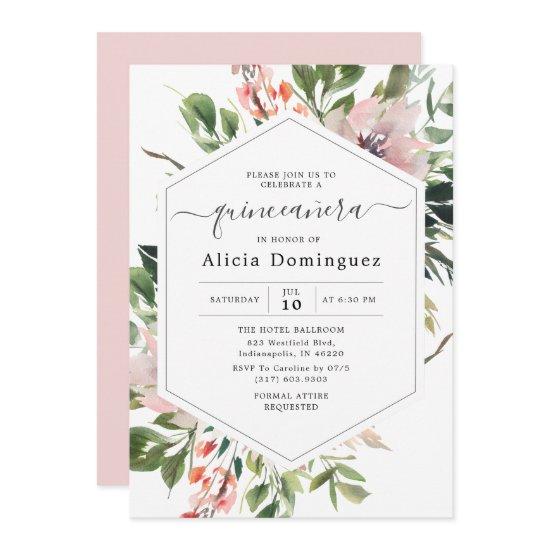 Blush Florals & Greenery Watercolor Quinceañera