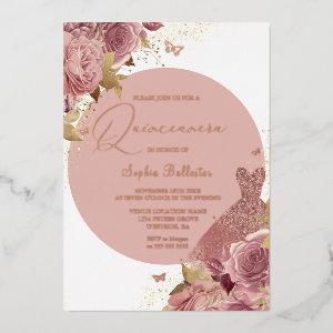 Blush Flowers & Dress Quinceanera Rose Gold Foil