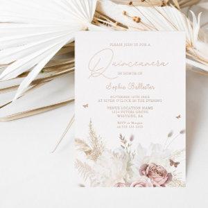 Blush Flowers Ivory Quinceanera Party Rose Gold Foil