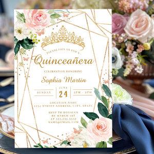 Blush Gold Floral Geometric Butterfly Quinceanera