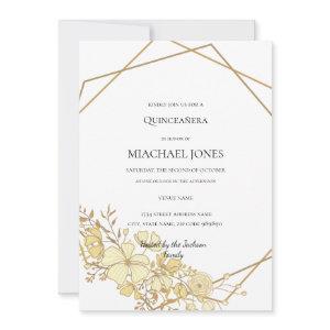 Blush Gold Floral Geometric Quinceanera  Invitatio