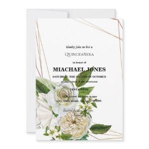Blush Gold Floral Geometric Quinceanera  Invitatio
