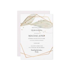 Blush Gold Floral Geometric Quinceanera  Invitatio