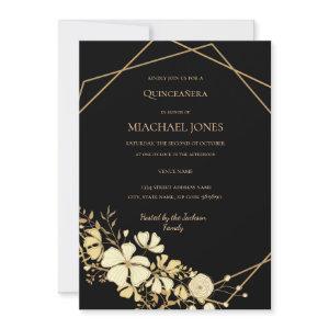 Blush Gold Floral Geometric Quinceanera  Invitatio