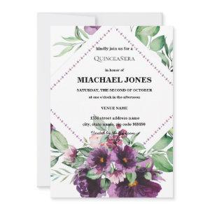 Blush Gold Floral Geometric Quinceanera  Invitatio