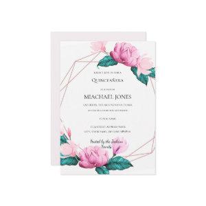 Blush Gold Floral Geometric Quinceanera  Invitatio