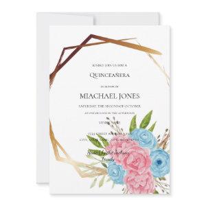 Blush Gold Floral Geometric Quinceanera  Invitatio