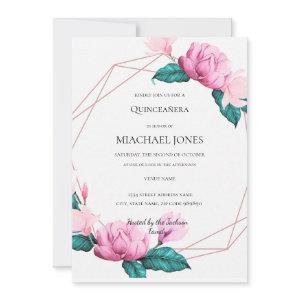 Blush Gold Floral Geometric Quinceanera  Invitatio