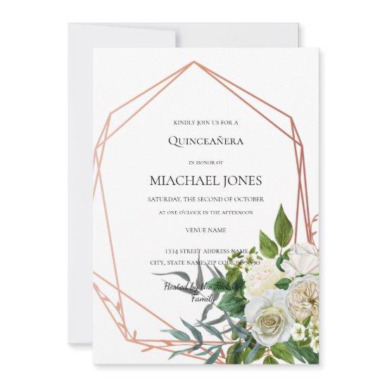 Blush Gold Floral Geometric Quinceanera