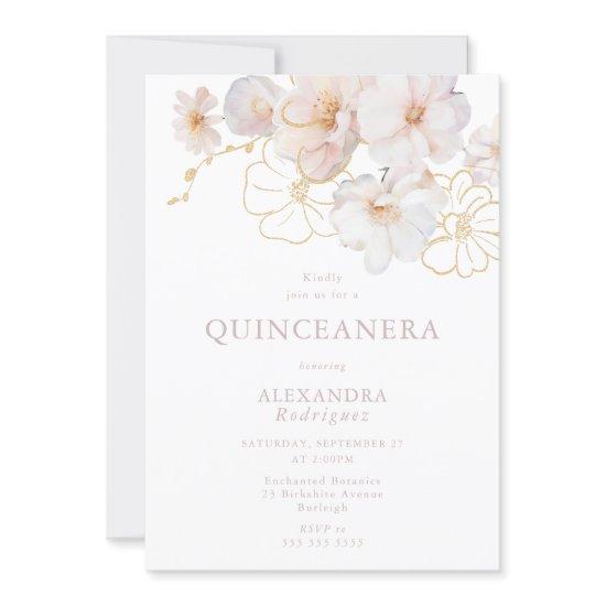 Blush & Gold Wildflowers Elegant Quinceanera