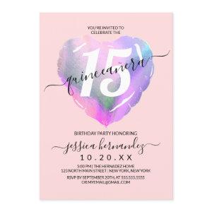 Blush Holographic Foil Heart Balloon Quinceañera