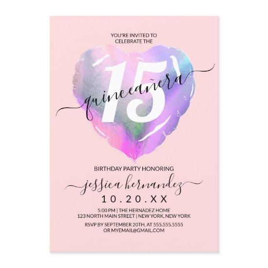 Blush Holographic Foil Heart Balloon Quinceañera