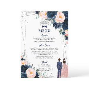Blush Navy Blue Floral Twins Quinceañera Menu