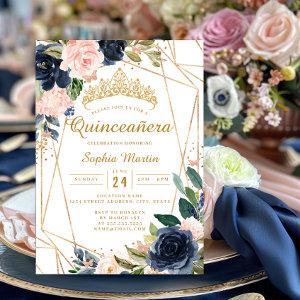 Blush Navy Floral Butterfly Geometric Quinceanera