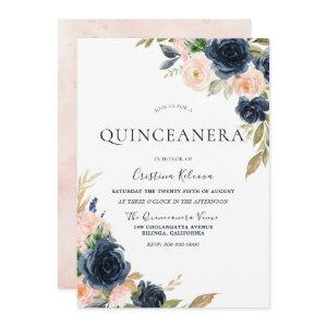 Blush & Navy Peach Flowers Quinceanera Party