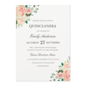 Blush Peach Floral Watercolor Quinceanera Invite