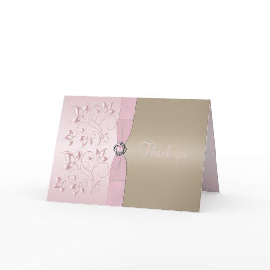 Blush Pink and Champagne Floral Thank You Card