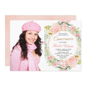 Blush pink and gold floral Quinceanera photo