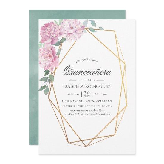 Blush Pink and Mint Geometric Floral Quinceañera
