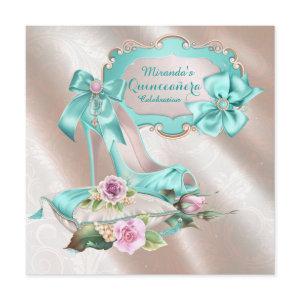 Blush Pink and Teal High Heel Shoe Quinceanera