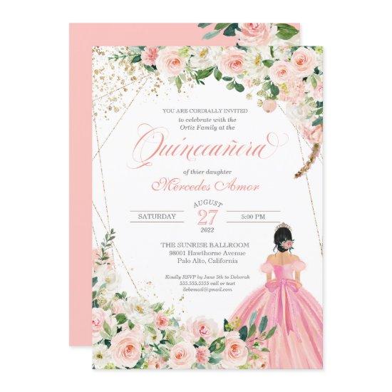 Blush Pink and White Beautiful Floral Quinceanera
