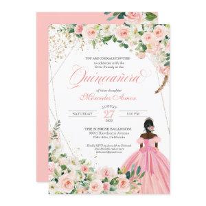 Blush Pink and White Floral Afrolatina Quinceanera