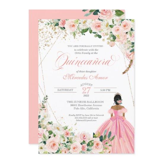 Blush Pink and White Floral Beautiful Quinceanera