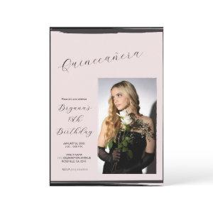 Blush Pink & Black Photo Trendy Modern Quinceañera