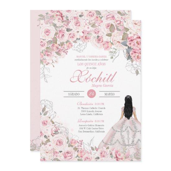 Blush Pink Blossom Elegant Floral Quinceanera