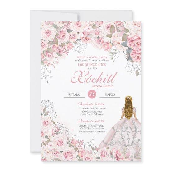 Blush Pink Blossom Elegant Floral Quinceanera