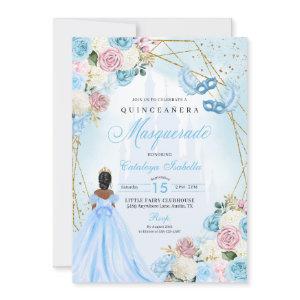 Blush Pink Blue Cinderella Masquerade Quinceanera