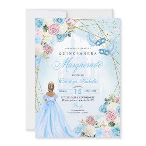 Blush Pink Blue Cinderella Masquerade Quinceanera