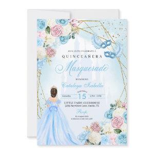 Blush Pink Blue Cinderella Masquerade Quinceanera