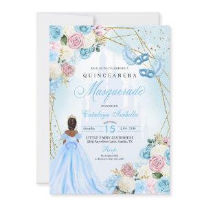 Blush Pink Blue Cinderella Masquerade Quinceanera