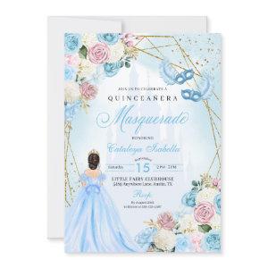 Blush Pink Blue Cinderella Masquerade Quinceanera