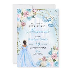 Blush Pink Blue Cinderella Masquerade Quinceanera