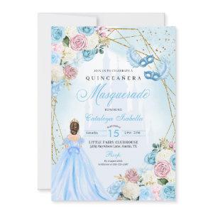 Blush Pink Blue Cinderella Masquerade Quinceanera