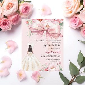 Blush pink bow floral dress Quinceanera