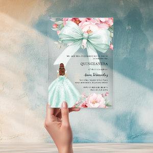 Blush pink bow floral sage green dress Quinceanera Acrylic