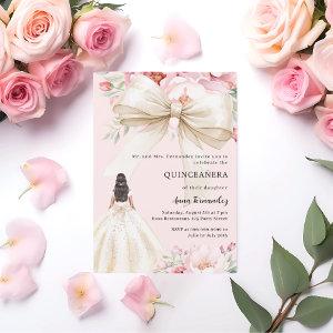 Blush pink bow florals cream dress Quinceanera