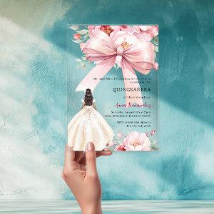 Blush pink bow florals dress Quinceanera clear Acrylic