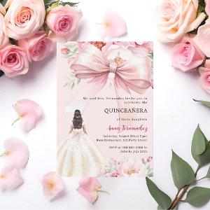 Blush pink bow florals dress Quinceanera