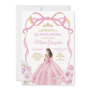 Blush Pink Bow Princess Gold Crown Quinceañera