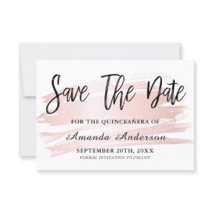 Blush Pink Brush Script  Quinceanera Save The Date