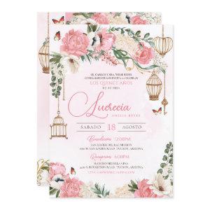Blush Pink Butterfly Floral Elegant Quinceañera