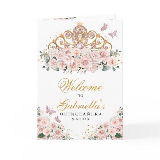 Blush Pink Butterfly Tiara Quinceanera Program