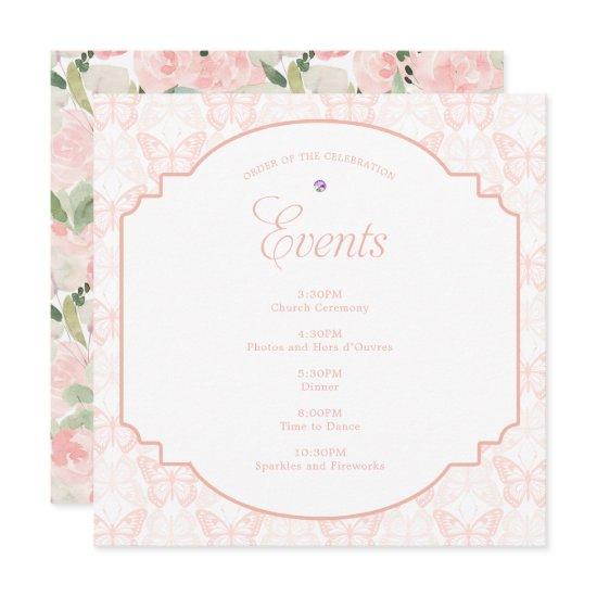 Blush Pink Butterfly Watercolor Floral Party Program