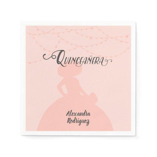 Blush Pink Charro Silhouette Quinceanera Napkins
