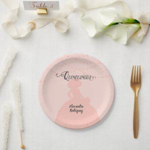 Blush Pink Charro Silhouette Quinceanera Paper Plates